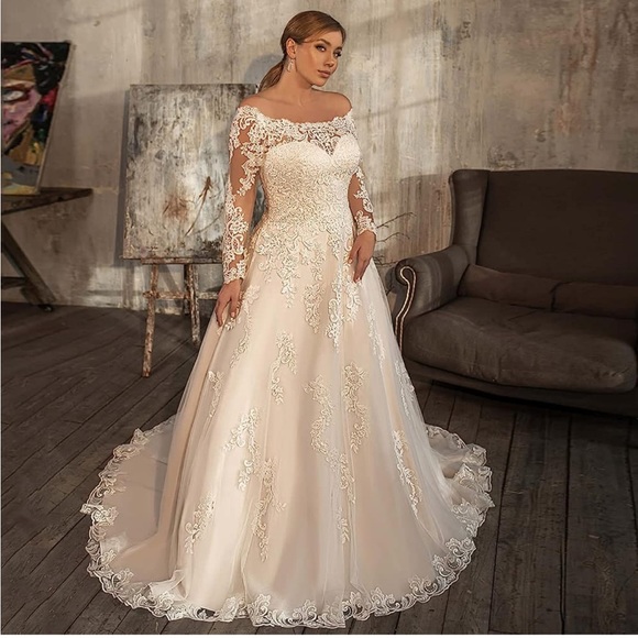 Champagne lace wedding gown - Picture 2 of 13